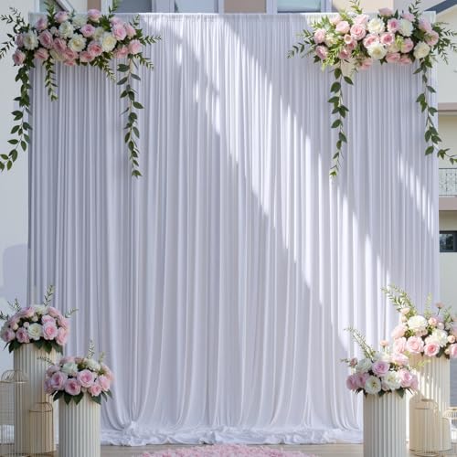 10×14 ft Wrinkle Free White Backdrop Curtain for Wedding Parties, 2 Panels 5×14ft Height Silky Polyester Photo Backdrop Drapes for Parties Birthday Baby Shower Photography Background Cloth - color: White, size: 14ft Long_2 Panels