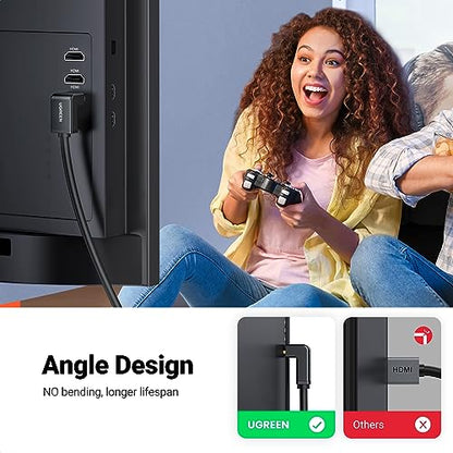 UGREEN 4K@60Hz 90 Degree HDMI 2.0 Cable Right Angle, 3.3FT | High Speed HD 3D 1080P ARC, Down Angle, Compatible with Laptop Monitor Nintendo Switch 2 Xbox PS5 PC TV - size: 3.3FT