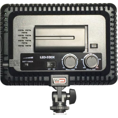 Vidpro LED-330X Photo and Video Light Kit - On Camera Panel LED Light - Adjustable and Dimmable 3200K-5600K Variable Color Light Fits Cameras w/Hot Shoe Includes Rechargeable Battery Diffuser - size: LED-330X