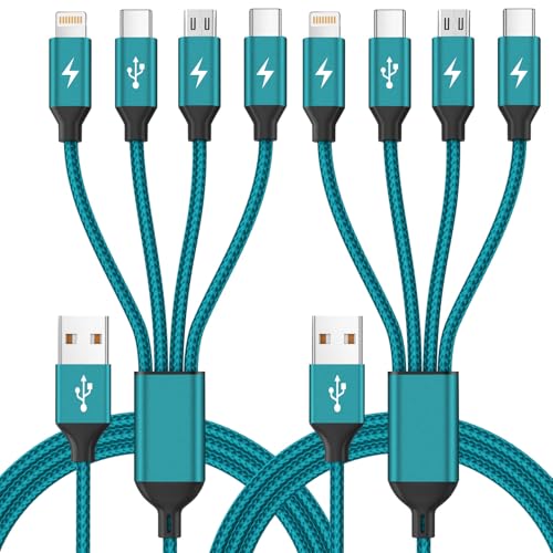 Travel Essentials, Dual Type-C 4 in 1 Charging Cable 2 Pack 5FT Multi Charging Cables for All Devices,iPhone Charger Cord Adapter 2 USB-C/IP/Micro Port for Phones,Pad,Galaxy - color: Lake Blue