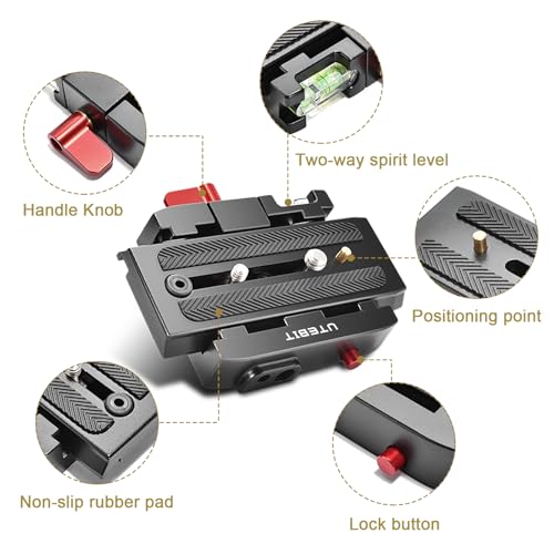 UTEBIT P200 Quick Release Plate, Compatible with Sony A6400 Manfrotto Only | Aluminum Alloy Camera Tripod Base Plate with 1/4" and 3/8" Screw Hole, Black