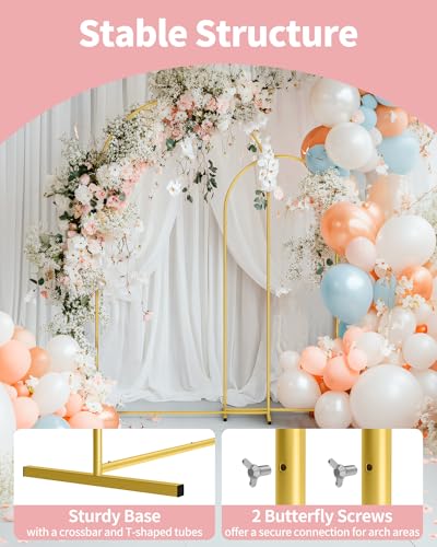 Pureegg Metal Arch Backdrop Stand Set - Set of 2 (7.2ft/6.6ft), Gold Wedding Stand with Stable Base, Elegant Backdrop Cover for Party, Birthday, Baby Shower, Graduation, Easy to Assemble - color: Gold, size: 7.2FT, 6.6FT