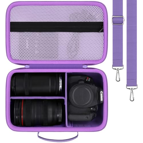 khanka Camera Case for Canon EOS Rebel R6 V/T7/T100/T6/R50/R100/R5/R7/R8/R6 Mark II/SL3 DSLR Camera,Travel Carrying Case for Canon EOS Rebel Camera and 18-55mm/18-45mm Lens(Purple Case Only) - color: Purple