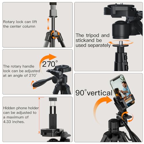 Camera Tripod 66.7 Inch, Patented 3-Way Rotating Portable Cameras Stand Professional Aluminum Travel Phone Camera Mount Monopod for Camera, Smartphone, Suitable for Various Live Vlogging - size: 67 inch