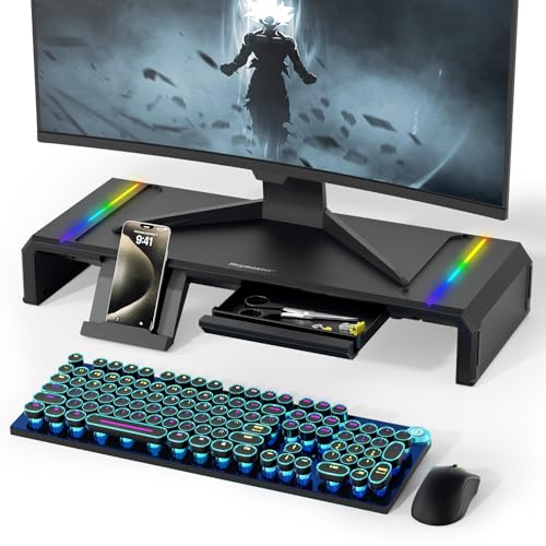 Heymaster Monitor Stand for Desk, Gaming Monitor Riser with RGB Light, Foldable Computer Monitor Stand Riser, Desk Organizers and Accessories for Desktop, Printer (Black) - color: Black-RGB