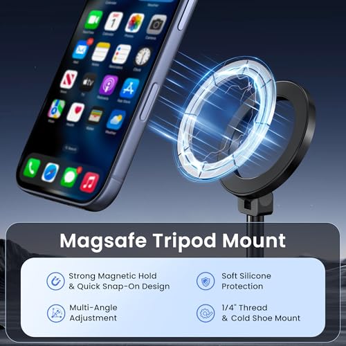 Itramax Magnetic Cold Shoe Camera Phone Mount for Magsafe,1/4" Threaded Hole iPhone Tripod Holder for iPhone 17 Pro Max 16 15 Plus 14 13 12,Samsung,Canon Nikon Sony DSLR,360° Rotation Photography - color: Black