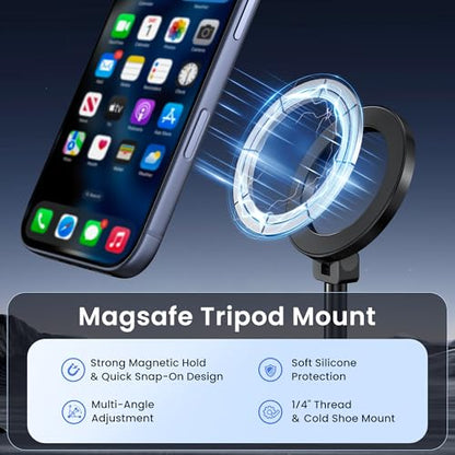 Itramax Magnetic Cold Shoe Camera Phone Mount for Magsafe,1/4" Threaded Hole iPhone Tripod Holder for iPhone 17 Pro Max 16 15 Plus 14 13 12,Samsung,Canon Nikon Sony DSLR,360° Rotation Photography - color: Black