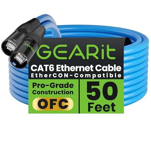 GEARit Shielded CAT6 Ethercon Cable (50 Feet) Professional Audio & Lighting RJ45 EtherCON-Compatible Cable for Studio, Stage, Concerts - 50ft Blue - color: Blue, size: 50 Feet