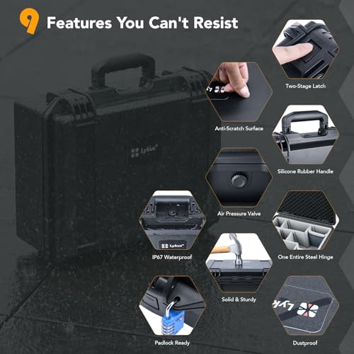 Lykus PVC1 Waterproof Hard Case with Padded Dividers for Cameras, Lenses, Dual DJI Mavic/Air/Mini drones [CASE ONLY] - color: Black PVC1