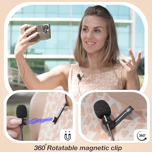 PowerDeWise Professional Grade Lavalier Clip On Microphone - Lav Mic for Camera Phone iPhone GoPro Video Recording ASMR - Small Noise Cancelling 3.5mm Tiny Shirt Microphone with Easy Clip On System - style: Wired Lapel Microphone Kit