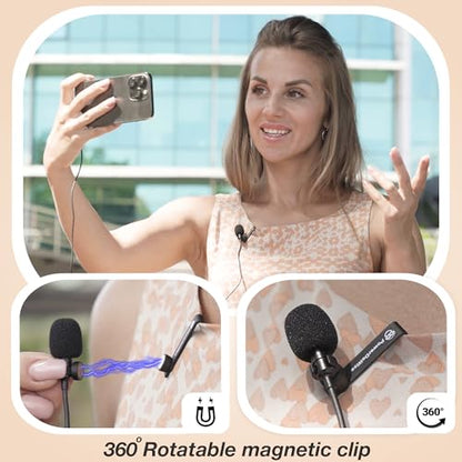 PowerDeWise Professional Grade Lavalier Clip On Microphone - Lav Mic for Camera Phone iPhone GoPro Video Recording ASMR - Small Noise Cancelling 3.5mm Tiny Shirt Microphone with Easy Clip On System - style: Wired Lapel Microphone Kit