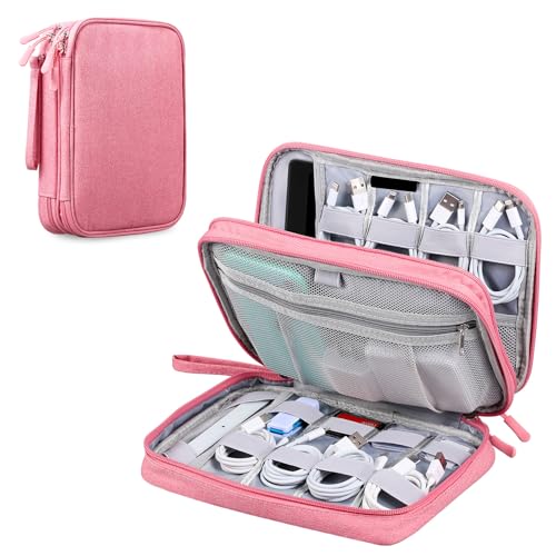 Cable Organizer Bag Travel Case for Electronics (Large, Dark Pink)