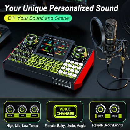 Podcast Microphone Bundle with Live Sound Card Audio Mixer, Podcast Equipment Bundle Sound Board with 3.5mm Condenser Microphone for Pc/Phone Live Streaming Singing Gaming,Voice Changer, Denoise - color: Black Mic+G9 Audio mixer