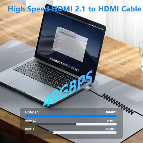 CERRXIAN 8K HDMI Coiled Cable, Ultra HD High Speed HDMI to HDMI Coiled Cable 2.1 Support 8K 4K 3D and Dynamic HDR Up to 48Gbps, Compatible with TV, PC,Camera Monitors Projector ect 3FT/0.9M