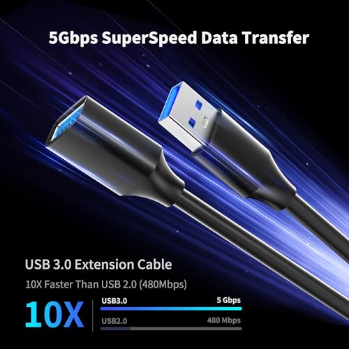 USB 3.0 Extension Cable 3.3FT, USB Extender Cord Male to Female 1Pack | 5Gbps fast data transfer. Ideal for keyboard, mouse, flash drive, printer, hard drive, camera and desktop setup - size: 3.3ft