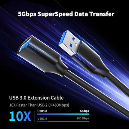USB 3.0 Extension Cable 3.3FT, USB Extender Cord Male to Female 1Pack | 5Gbps fast data transfer. Ideal for keyboard, mouse, flash drive, printer, hard drive, camera and desktop setup - size: 3.3ft