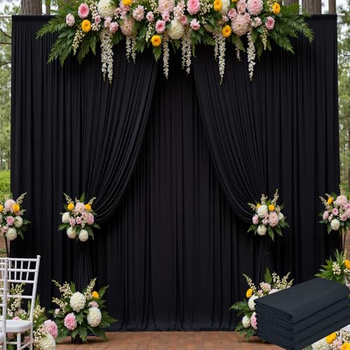 20ft x 15ft Black Backdrop Curtain for Wedding Party 4 Panels 5x15ft Wrinkle Free Silky Polyester Backdrop Drapes Fabric for Birthday Baby Shower Graduation Photography Stage Background Decorations - color: Black, size: 20ft x 15ft (W5' x H15', 4panels)