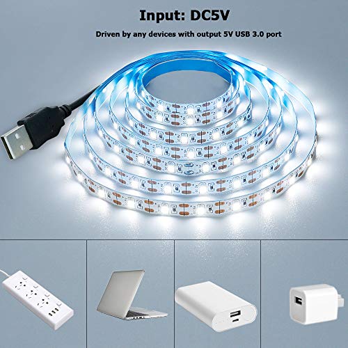 USB LED Strip Light Cool White 6000K 5V USB Powered 13.12ft/4M 240LEDs Flexible SMD2835 High Brightness No-Waterproof IP20 LED Tape Lights(2pcs x 6.6ft) - color: Cool White