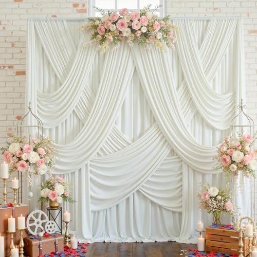 20ftx12ft Ivory Backdrop Curtain for Wedding Parties, Wrinkle Free Polyester 4 Panels Ivory Draping Photo Backdrop Drapes Back Drop Cloth Drapery for Birthday Photography Background - color: Ivory, size: 5ft(W)x12ft(H)_4 Panels