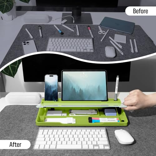 LOUKIN Glass Desktop Whiteboard, 15.3" x 5.6" Dry Erase Desk Board with Dotted and Graduated Surface, Desktop Buddy, Great for Design and Drawing, 3 Markers and 1 Dry Erase Eraser Included (Green) - color: Green