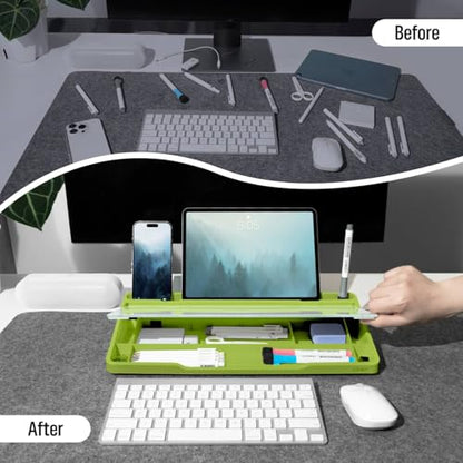 LOUKIN Glass Desktop Whiteboard, 15.3" x 5.6" Dry Erase Desk Board with Dotted and Graduated Surface, Desktop Buddy, Great for Design and Drawing, 3 Markers and 1 Dry Erase Eraser Included (Green) - color: Green