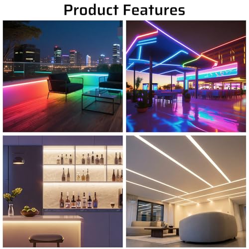 Silicone LED Channel 16.4FT, Flexible Neon Tube Light Cover for LED Strips up to 10mm Wide, Milky White LED Strip Diffuser Channel, DIY Spotless Light Cover for Cabinet Lighting, No Strip Included