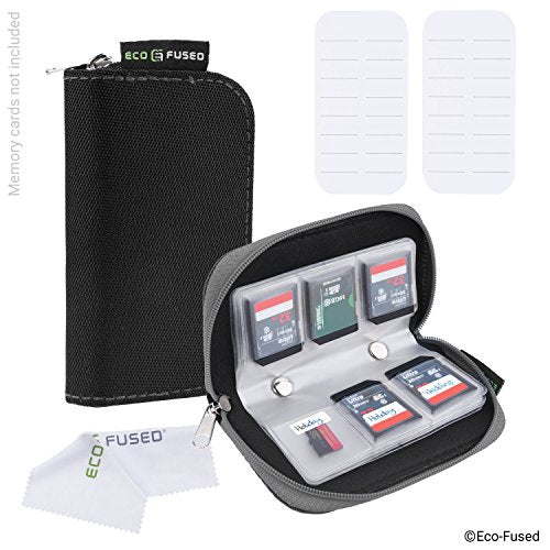 Eco-Fused Memory Card Case - Fits up to 22x SD, SDHC, Micro SD, Mini SD and 4X CF - Holder with 22 Slots (Black & Grey / 22 Slots - 2 Pack) - color: Black & Grey / 22 slots - 2 pack