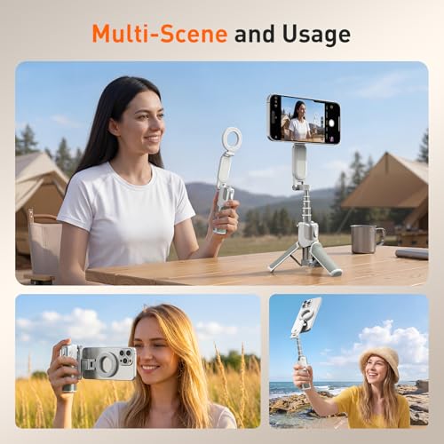 AMAZEAR Phone Camera Grip with Selfie Stick Tripod, Cellphone Accessories with Detachable Wireless Shutter Button for iPhone 16 17 Pro Max, Comfort Ergonomic Smartphone Handle Holder, White - color: White