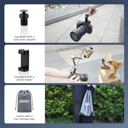 BRDRC Magic Arm Clamp Mount, 9.8" Articulating Extension Arm with 1/4" and 3/8" Thread, with Cold Hot Shoe Adapter, Phone Holder for Tripod DSLR Camera Cage LCD Monitor LED Light Accessories