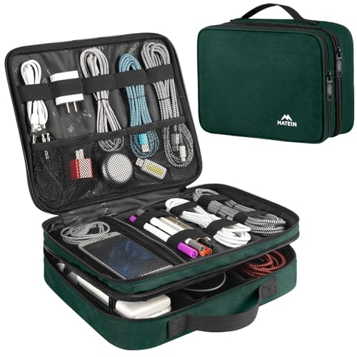 MATEIN Tech Organizer Travel Case, Large Water Resistant Cable Organizer for Electronic Accessories, Sturdy Carrying Tech Bag With Handle for Cord, Power Bank, Tablet (Up to 12.9inch), Peacock Blue - color: Dark Green, size: Large