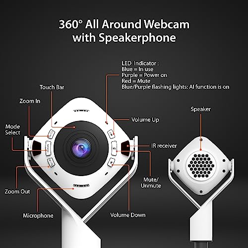 j5create 360 All Around AI-Powered Conference Room Camera with Speakerphone, Smart-Tracking, Auto-Framing, Include a Remote Control (JVU368)