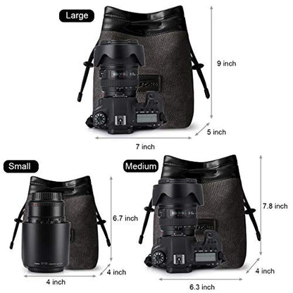 S-ZONE Soft Camera Bag DSLR Insert Handbag Drawstring Lens Case | Water-resistant Canvas, Drawstring closure, Dust-proof, Scratch-resistant, Compatible with Canon Nikon Sony - color: Dark Gray, size: Small