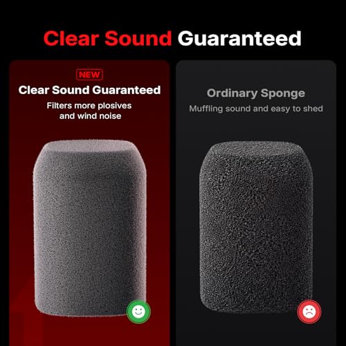 MAONO Microphone Windscreen for PD100W Microphone High-Density Flocked Foam Mic Cover, Soft Flocked Foam for Noise Reduction & Mic Protection, Reusable & Easy to Clean, Dark Grey