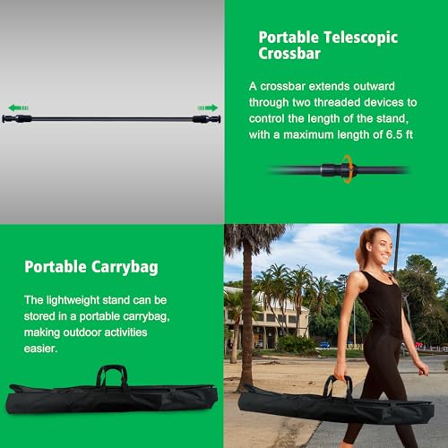 2-in-1 Green Backdrop Stand Kit - 6x9 ft Green Backdrop with 6.5x6.5ft Portable Photography Stand for Video Streaming,Zoom Meetings,Parties,Anti-Wrinkle Polyester Fabric - size: 6.5' (W) x 6.5'(H)