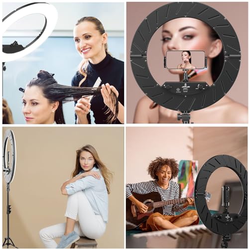 Ring Light 18 INCH Kit,55W6700k Dimmable LED Light, Tripod Stand, Remote Controller,Box for Camera,Smartphone,YouTube,TikTok,Self-Portrait Shooting,CRI95 (Black) - color: Black