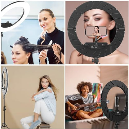 Ring Light 18 INCH Kit,55W6700k Dimmable LED Light, Tripod Stand, Remote Controller,Box for Camera,Smartphone,YouTube,TikTok,Self-Portrait Shooting,CRI95 (Black) - color: Black