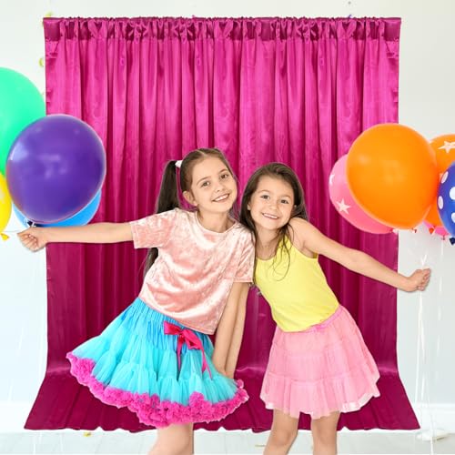 10ft x 7ft Fuchsia Backdrop Curtains for Parties, Fabric Satin Background Curtain with Rod Pockets for Weddings, Birthday, Baby Shower, Photography, Graduation Party Backdrop Drapes, 2 Panels - color: Fuchsia