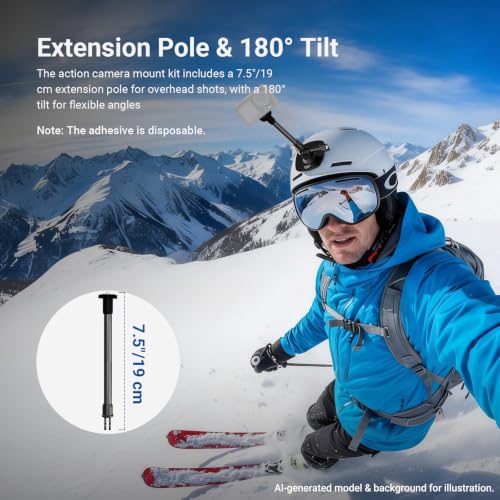 NEEWER Flexible Helmet Mount with Extension Pole Compatible with Insta 360 GoPro DJI, Adhesive Action Camera Holder Base Adapter for POV Video Recording Live Streaming, for 1/4" Accessories, AC060 - style: AC060
