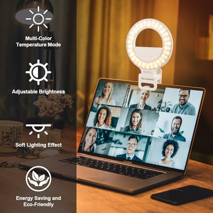 Diyife Selfie Ring Light, [360° Rotation] Rechargeable 1000mAh Selfie Light for Phone, 60 LED 10 Level Brightness Portable Phone Clip on Light for Laptop, Makeup, Vlog, TikTok, Video Recording