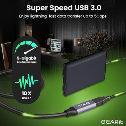 GEARit USB 3.0 Active Extension Cable (30 Feet) A-Male to A-Female USB Repeater with Signal Booster for Oculus Rift, Quest Link, Xbox 360 Kinect, PlayStation, Printer, Webcam - 30ft - size: 30 Feet