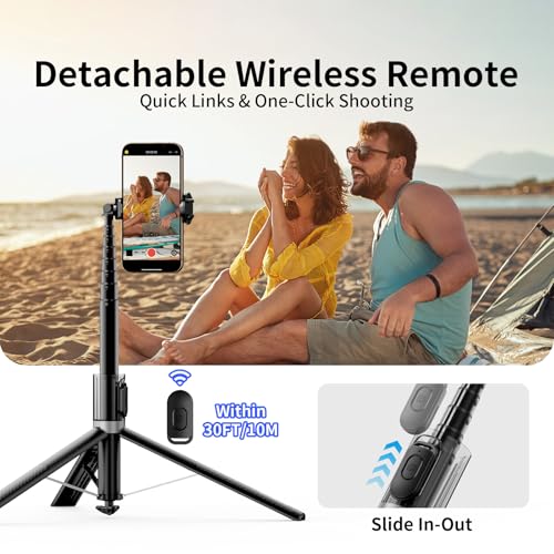 67'' Automatic Phone Tripod, Auto-Open Selfie Stick for iPhone with Remote, 360° Rotatable Extendable Phone Stand for Video Recording Vlog, Stable Travel Tripod Compatible with iPhone Android