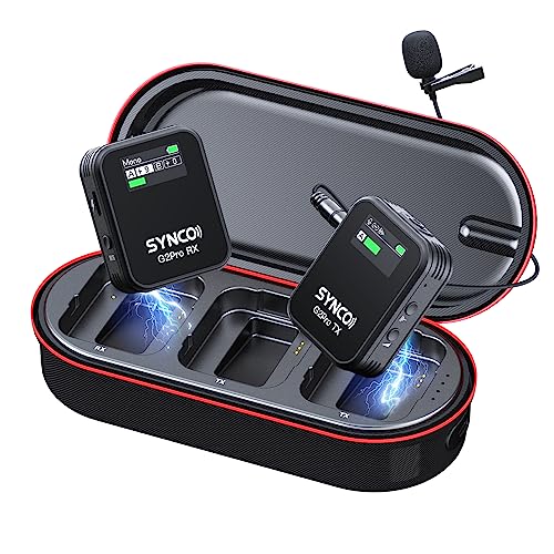 SYNCO Wireless Lavalier Microphone 2.4G Lav Mic with Charging Case 656FT 8H for Online Class Live Streaming YouTube for Camera Smartphone Tablet (1TX+1RX(with Display+8GB +Charging Case) - style: 1TX+1RX(with Display）+8GB +Charging Case
