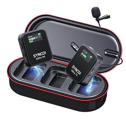 SYNCO Wireless Lavalier Microphone 2.4G Lav Mic with Charging Case 656FT 8H for Online Class Live Streaming YouTube for Camera Smartphone Tablet (1TX+1RX(with Display+8GB +Charging Case) - style: 1TX+1RX(with Display）+8GB +Charging Case
