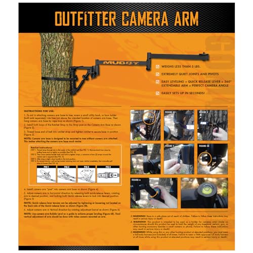 Muddy Outfitter Camera Arm, Steel, 360 Degree Extendable (Black) | 4 X 14 X 40, 4.5 Lb, 10 Lb Capacity, Quiet Pivots, Quick-Release, 2 Bolt Sizes - style: Outfitter Camera Arm