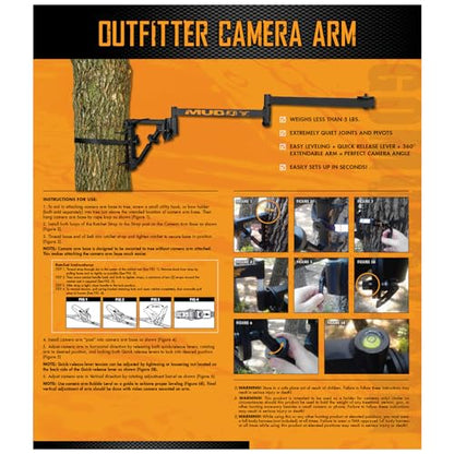 Muddy Outfitter Camera Arm, Steel, 360 Degree Extendable (Black) | 4 X 14 X 40, 4.5 Lb, 10 Lb Capacity, Quiet Pivots, Quick-Release, 2 Bolt Sizes - style: Outfitter Camera Arm