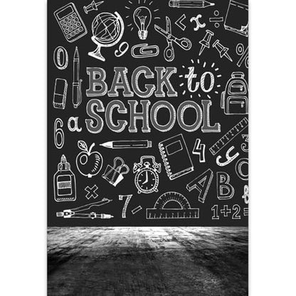 Laeacco Black Back to School Backdrop for Photography 8x10ft | Math Theme Blackboard Backdrop Grunge Floor Chalk Drawings Background Online Teaching Course Back to School Decor Banner - size: 8x10ft