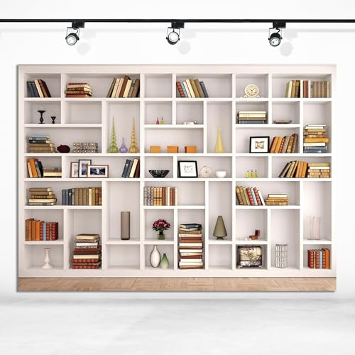 10x8ft Fabric White Bookshelf Backdrop Office Modern Meeting Room Library Home Office Zoom Virtual Photography Background Video Conference Zoom Photo Backdrop Studio Props - size: 10x8 FT