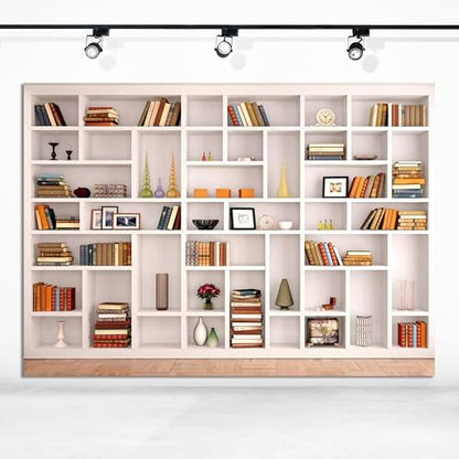 9x6ft Fabric White Bookshelf Backdrop Office Modern Meeting Room Library Home Office Zoom Virtual Photography Background Video Conference Zoom Photo Backdrop Studio Props - size: 9x6 FT