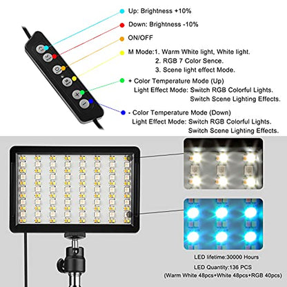2 Packs RGB LED Video Light with Adjustable Tripod Stand/White Filters, Dimmable 2500-6500K USB Video Conference Lighting Kit for YouTube Photography/Game Zoom Live, Streaming,TikTok, 1.6M