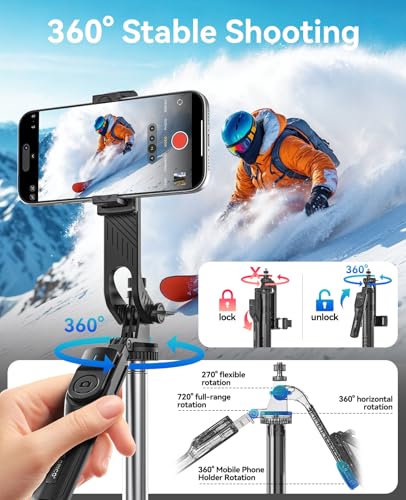 ORICO 75" Phone Tripod & Selfie Stick - 360° Rotatable Handle + Phone Holder for Multi-Angle Shooting, Wireless Remote, Extendable Stand for iPhone/Android/Camera/GoPro, Travel/Vlog/Recording - size: 75''